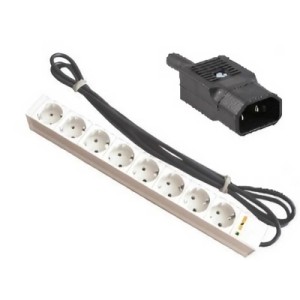 Силовой блок 19" 1U 8xSchuko, вилка IEC C14, кабель 3м. Conteg (DP-RP-08-SCHUF-IEEC14)