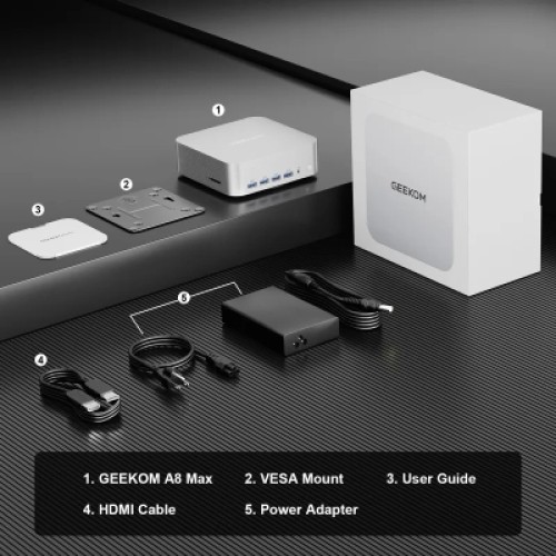 Компьютер GEEKOM Mini PC A8 / Ryzen7 8745HS, 32, 1TB, Radeon 780M, W11Pro (GMA8R78745HS-321T-EU)