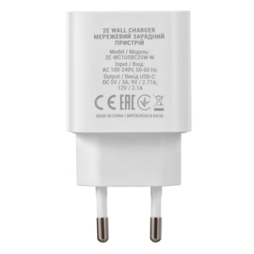 Зарядное устройство 2E 25W USB-C PD white (2E-WC1USBC25W-W)