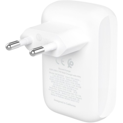 Зарядное устройство Belkin 42W USB-C PD PPS 30W USB-A 12W white (WCB009VFWH)