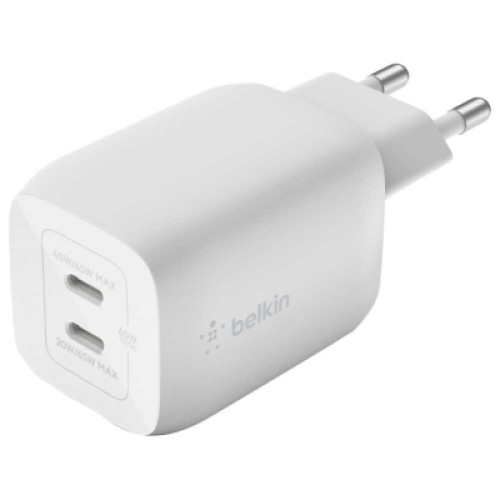 Зарядное устройство Belkin 65W 2хUSB-С GAN PD PPS white (WCH013VFWH)