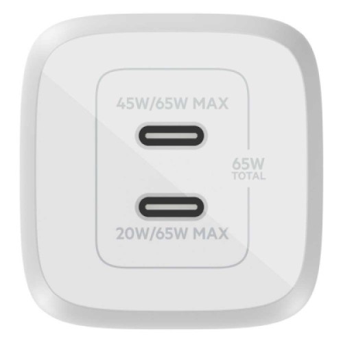 Зарядное устройство Belkin 65W 2хUSB-С GAN PD PPS white (WCH013VFWH)