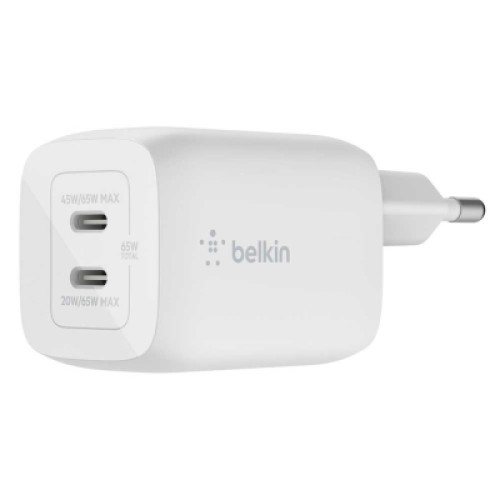 Зарядное устройство Belkin 65W 2хUSB-С GAN PD PPS white (WCH013VFWH)