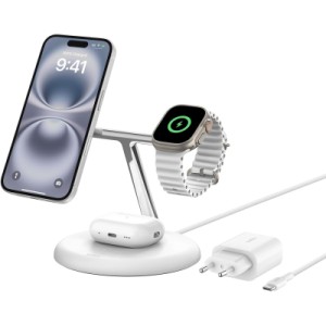 Зарядное устройство Belkin 3in1 Magnetic Adjustable Pad Qi2 15W White (WIZ023VFWH)