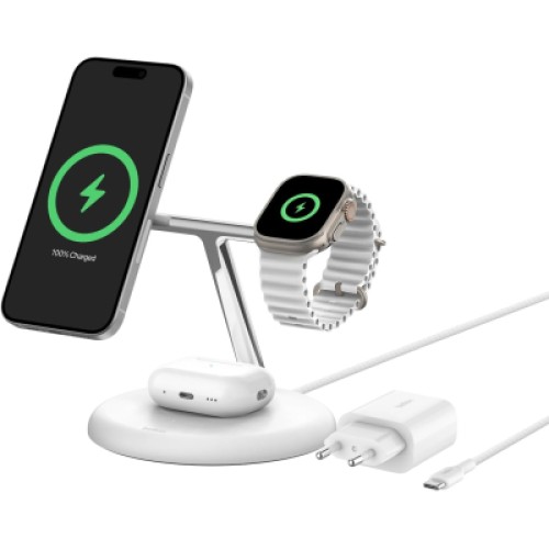 Зарядное устройство Belkin 3in1 Magnetic Adjustable Pad Qi2 15W White (WIZ023VFWH)