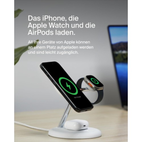 Зарядное устройство Belkin 3in1 Magnetic Adjustable Pad Qi2 15W White (WIZ023VFWH)