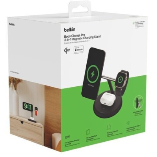 Зарядное устройство Belkin 3in1 Magnetic Adjustable Pad Qi2 15W Black (WIZ023VFBK)