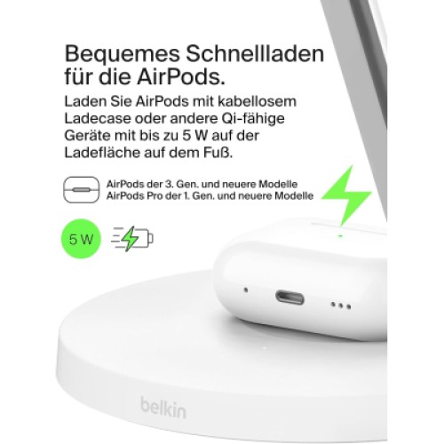 Зарядное устройство Belkin 3in1 Magnetic Pad Qi2 15W White (WIZ032KQWH)