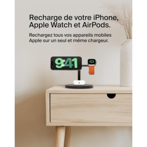 Зарядное устройство Belkin 3in1 Magnetic Pad Qi2 15W Black (WIZ032KQBK)