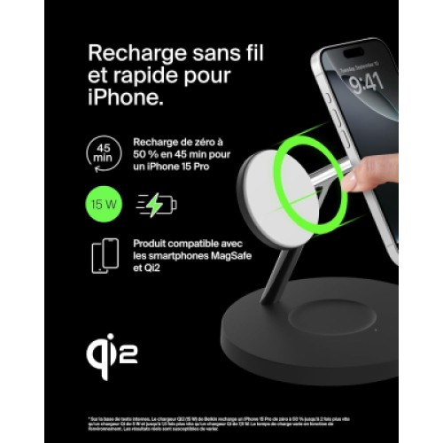 Зарядное устройство Belkin 3in1 Magnetic Pad Qi2 15W Black (WIZ032KQBK)