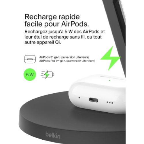 Зарядное устройство Belkin 3in1 Magnetic Pad Qi2 15W Black (WIZ032KQBK)
