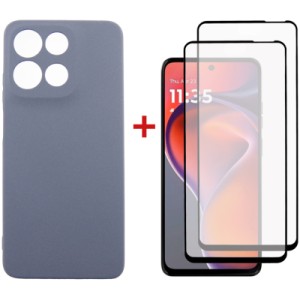 Чехол для мобильного телефона Dengos Motorola G15/G15 Power Carbon + glass 2pcs (Grey) (DG-CTG2P-17)