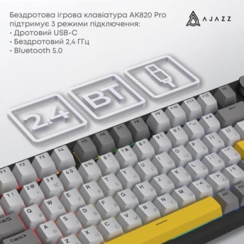 Клавиатура Ajazz AK820 Pro Gift Switch Black RGB USB/Wireless/Bluetooth UA Black (AK820PRO-G-BGY)