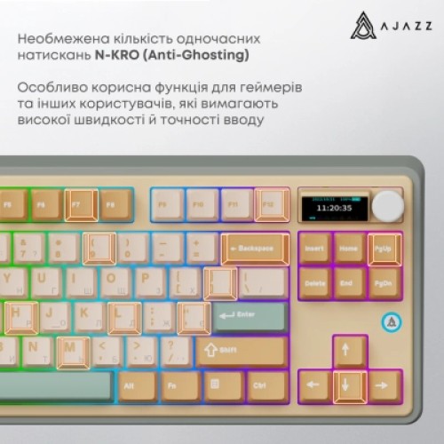 Клавиатура Ajazz AK870 Jasmine Switch Yellow RGB USB/Wireless/Bluetooth UA Brown (AK870-JS-YWG)
