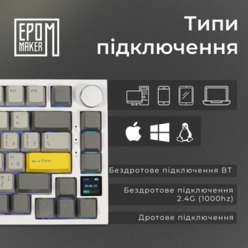 Клавиатура Epomaker AK820 Pro 75 Flying Fish Switch Hot-Swap RGB USB/Wireless/Bluetooth UA White (AK820-PRO-W-FF)