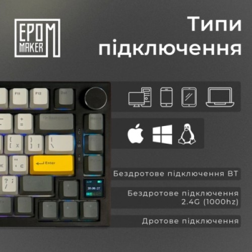 Клавиатура Epomaker AK820 Pro 75 Gift Switch Hot-Swap RGB USB/Wireless/Bluetooth/USB UA Black (AK820-PRO-B-G)