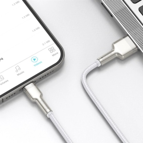 Дата кабель USB 2.0 AM to Lightning 2.0m Cafule Series Metal 2.4A White Baseus (CALJK-B02)