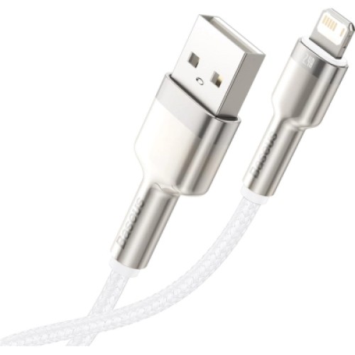 Дата кабель USB 2.0 AM to Lightning 2.0m Cafule Series Metal 2.4A White Baseus (CALJK-B02)