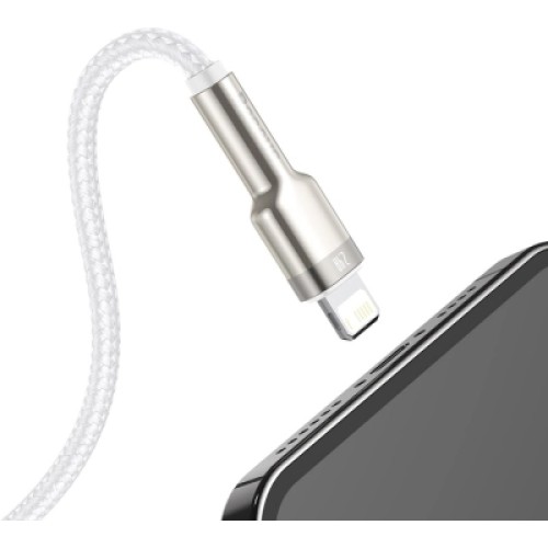 Дата кабель USB 2.0 AM to Lightning 2.0m Cafule Series Metal 2.4A White Baseus (CALJK-B02)