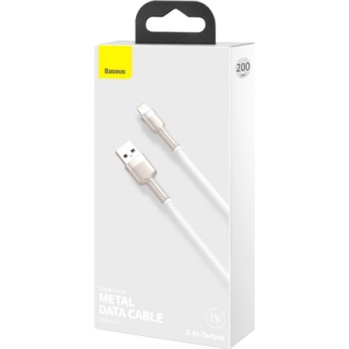 Дата кабель USB 2.0 AM to Lightning 2.0m Cafule Series Metal 2.4A White Baseus (CALJK-B02)