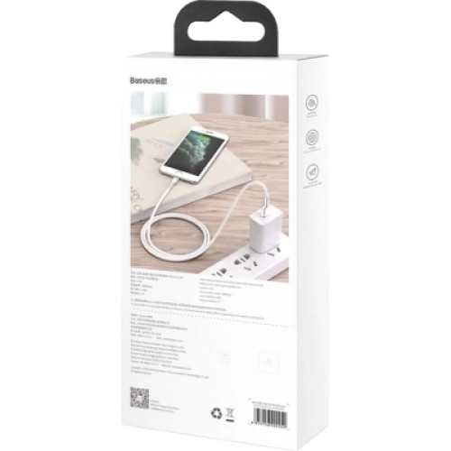 Дата кабель USB 2.0 AM to Lightning 2.0m Cafule Series Metal 2.4A White Baseus (CALJK-B02)