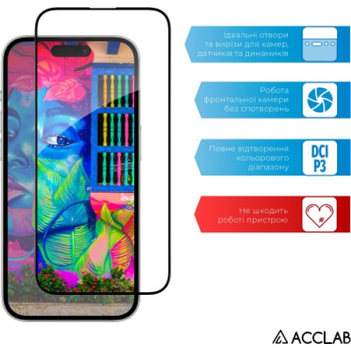 Стекло защитное ACCLAB Full Glue ESD Apple iPhone 14 Pro Black (1283126542046)