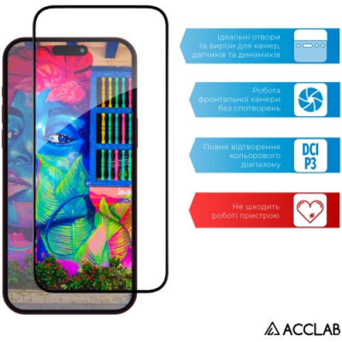 Стекло защитное ACCLAB Full Glue ESD Apple iPhone 15 Pro Max Black 6,7" (1283126577260)