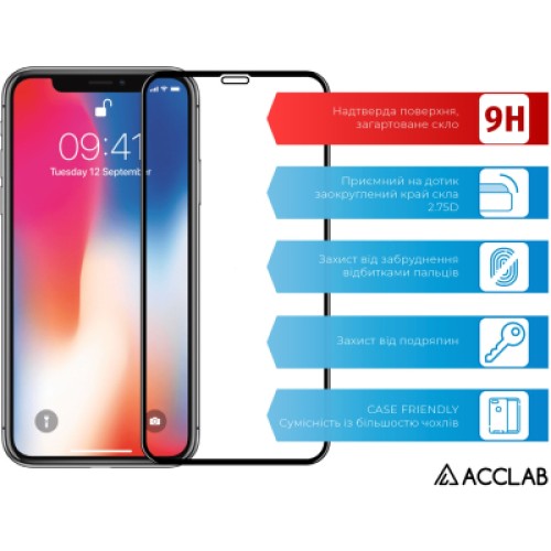 Стекло защитное ACCLAB Full Glue ESD Apple Iphone XR/11 Black (1283126532146)