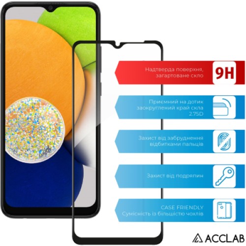 Стекло защитное ACCLAB Full Glue Samsung A03 Black (1283126521621)