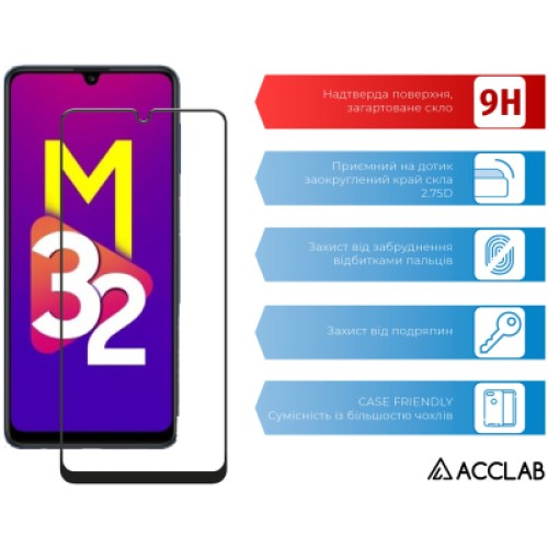 Стекло защитное ACCLAB Full Glue Samsung M32 Black (1283126513787)