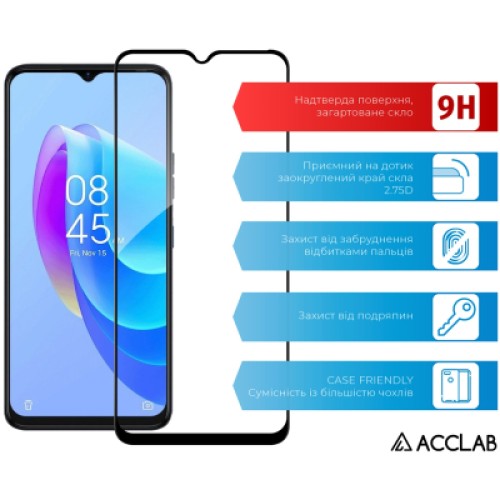 Стекло защитное ACCLAB Full Glue Tecno Spark 9 Pro Black (1283126547300)