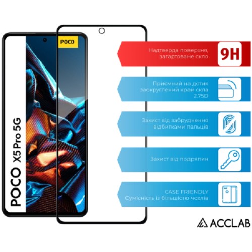Стекло защитное ACCLAB Full Glue Xiaomi Poco X5 Pro Black (1283126567384)
