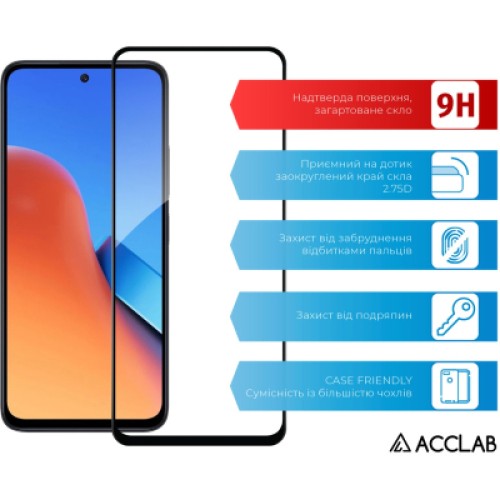 Стекло защитное ACCLAB Full Glue Xiaomi Redmi 13 Black (1283126592904)