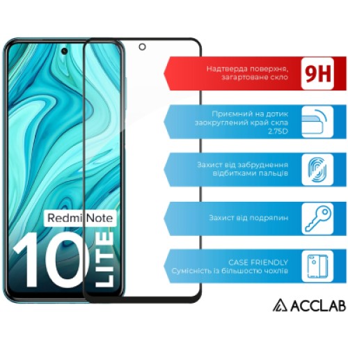 Стекло защитное ACCLAB Full Glue Xiaomi Redmi Note 10 Lite Black (1283126517938)