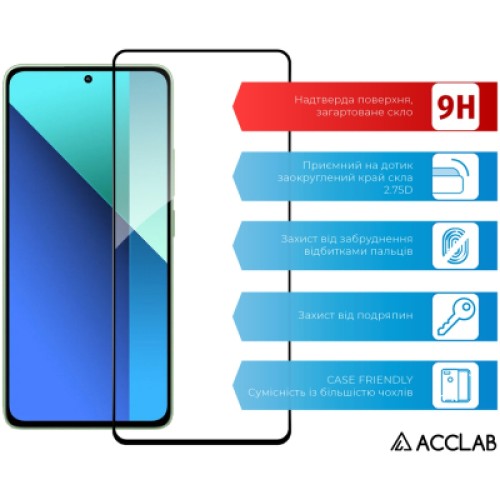 Стекло защитное ACCLAB Full Glue Xiaomi Redmi Note 13 4G Black (1283126583704)