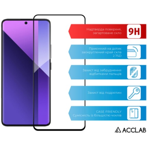 Стекло защитное ACCLAB Full Glue Xiaomi Redmi Note 13 Pro Plus 5G Black (1283126583827)