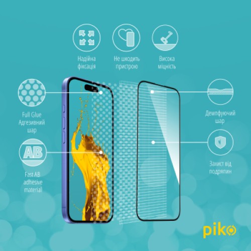 Стекло защитное Piko Full Glue Apple iPhone 16 Plus Black (1283126593390)