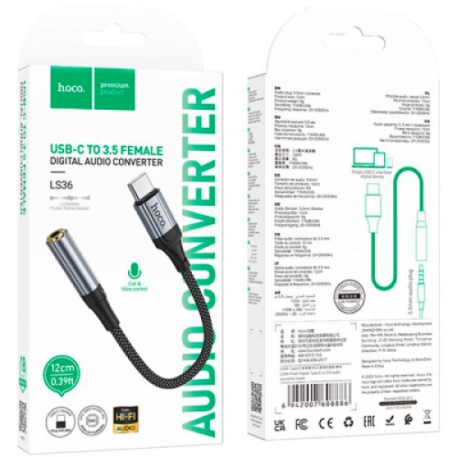 Кабель мультимедийный USB-C to 3.5mm F 1.0m LS36 Fresh Black HOCO (6942007608886)
