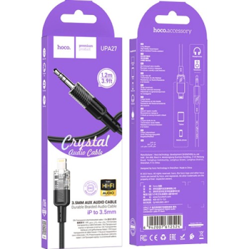 Кабель мультимедийный Lightning to 3.5mm M 1.0m UPA27 Spirit transparent Black HOCO (6942007612524)