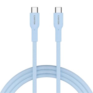 Дата кабель USB-C to USB-C 1.0m OnWire 60CL C-C 60W COLOR Braided 1m Light Blue Canyon (CND-CCAP60AB10LBL)