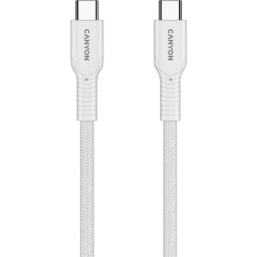 Дата кабель USB-C to USB-C 1.0m OnWire 60CL C-C 60W COLOR Braided 1m White Canyon (CND-CCAP60AB10W)
