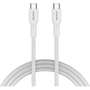 Дата кабель USB-C to USB-C 1.0m OnWire 60CL C-C 60W COLOR Braided 1m White Canyon (CND-CCAP60AB10W)