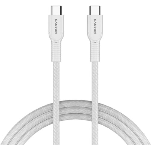 Дата кабель USB-C to USB-C 1.0m OnWire 60CL C-C 60W COLOR Braided 1m White Canyon (CND-CCAP60AB10W)