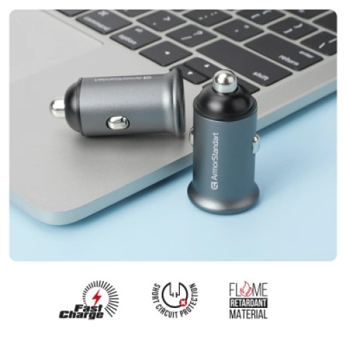 Зарядное устройство Armorstandart 2xUSB QC3.0 Grey + cable USB-C (ARM82459)