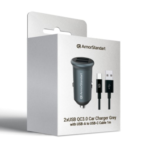 Зарядное устройство Armorstandart 2xUSB QC3.0 Grey + cable USB-C (ARM82459)