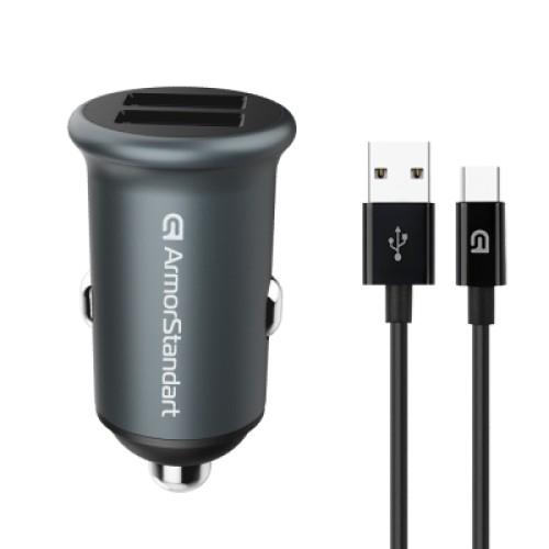 Зарядное устройство Armorstandart 2xUSB QC3.0 Grey + cable USB-C (ARM82459)