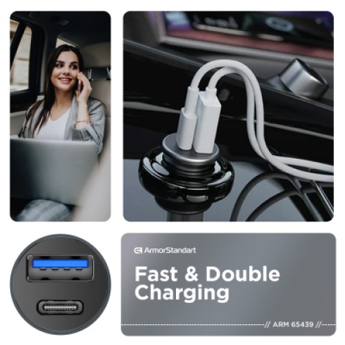 Зарядное устройство Armorstandart USB Type-C PD20W + USB QC 3.0 Grey + cable Lightning (ARM82460)