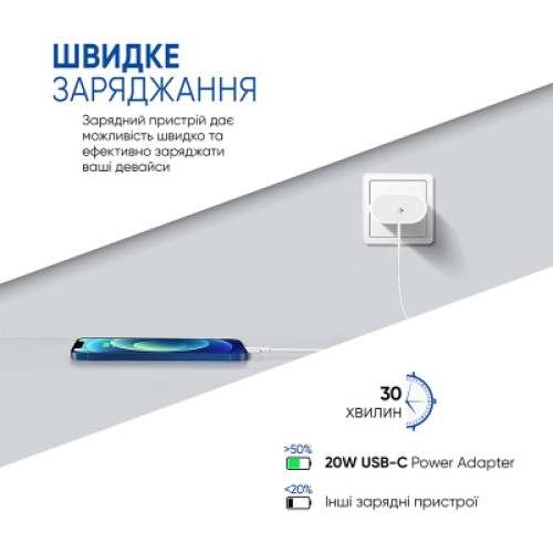 Зарядное устройство Armorstandart AMHJ83 20W USB-C White + cable USB-C to Lightning (ARM77724)