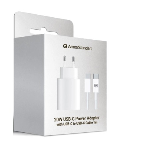 Зарядное устройство Armorstandart AMHJ83 20W USB-C White + cable USB-C to USB-C (ARM77725)