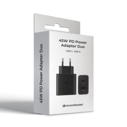 Зарядное устройство Armorstandart AR-TA220 45W A+C PD Fast Charger Black (ARM73646)